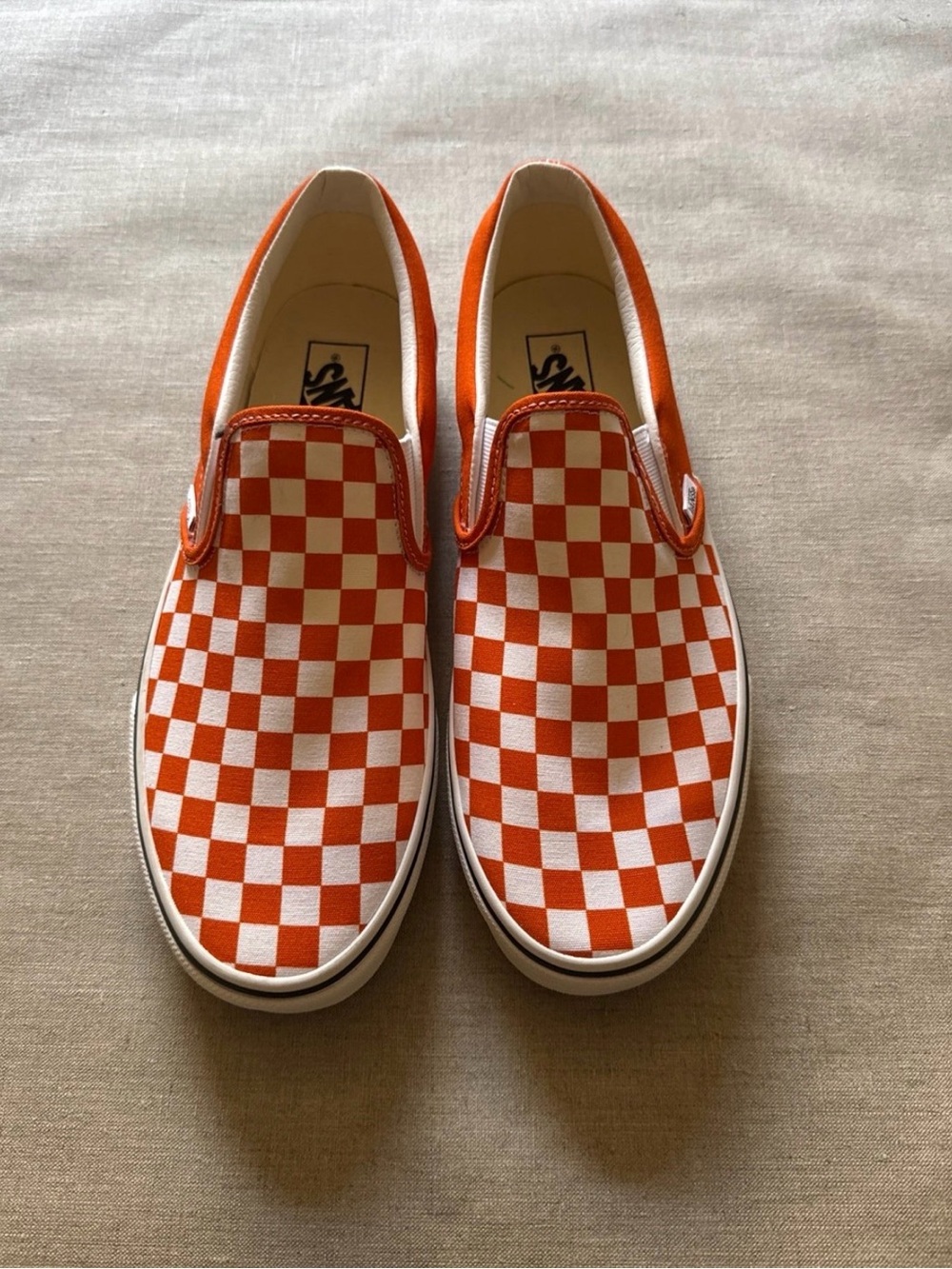 Vans Men’s Checkerboard Slip-On Sneakers - Orange & White (size 11)